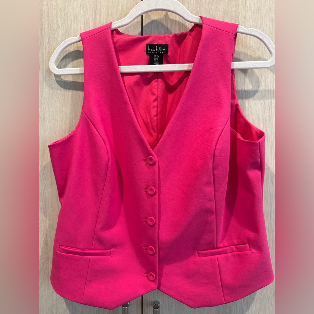 Nicole Miller Bright Pink Sleeveless Vest Button down sz S